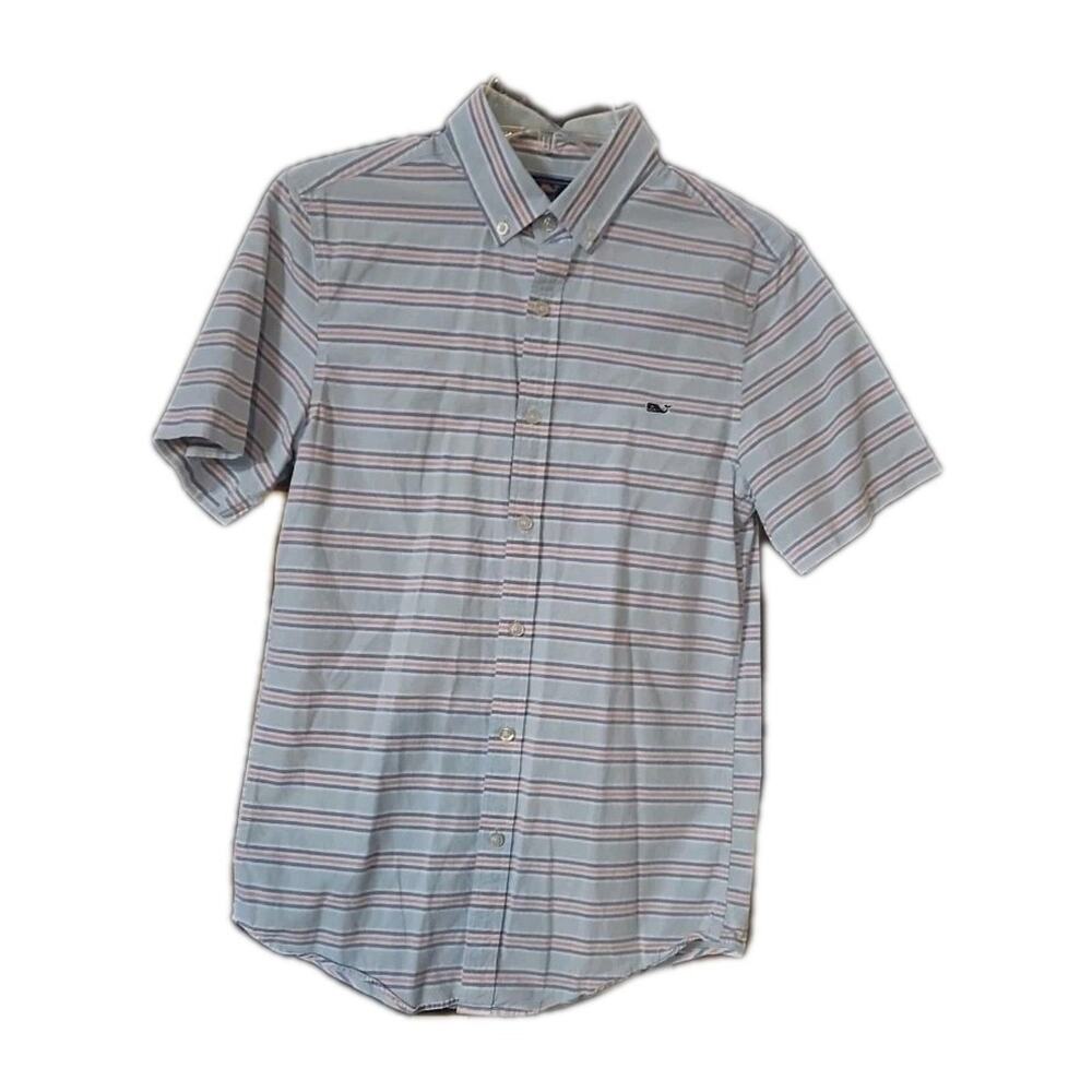 Vineyard Vines Whale Shirt Boys Sz XS Blue Red White Slim Fit 100% Cotton